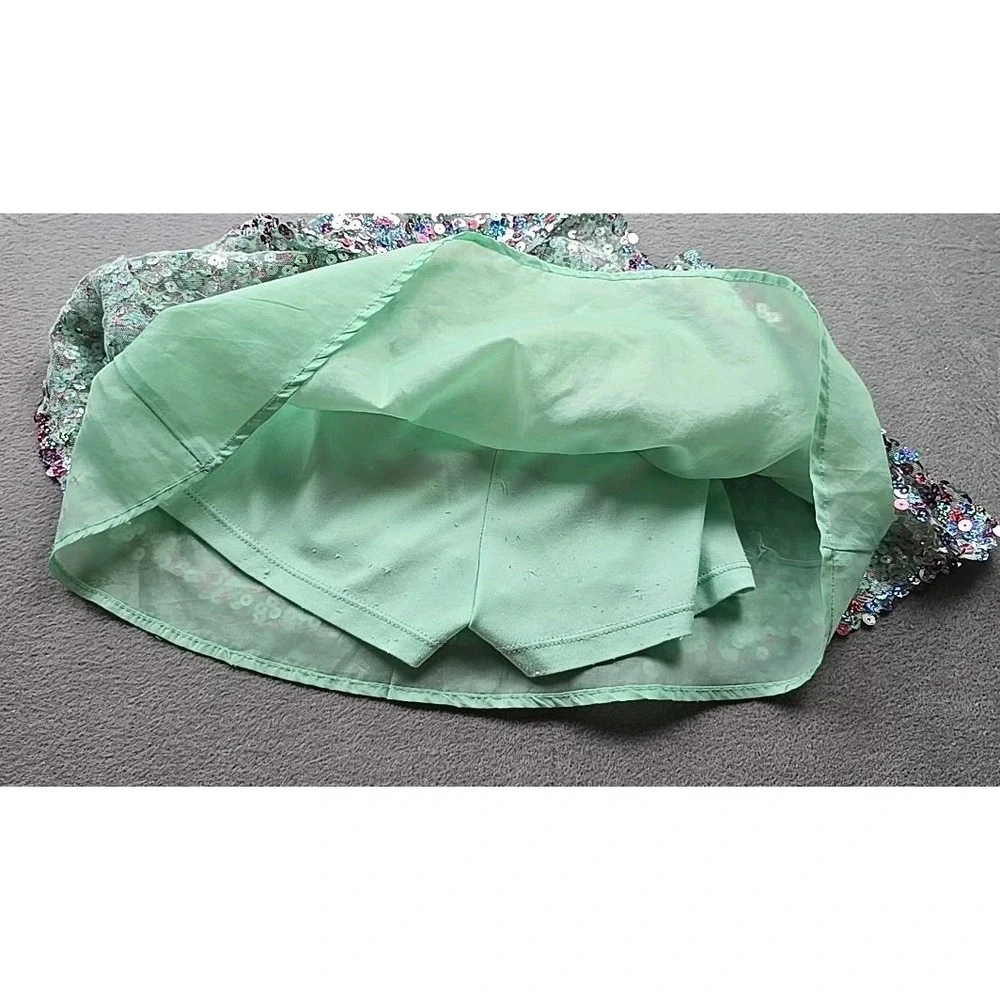 Justice Girls‎ Sequin Mini Skirt Skater Size 7 Sequin Mint Pink W/ Shorts